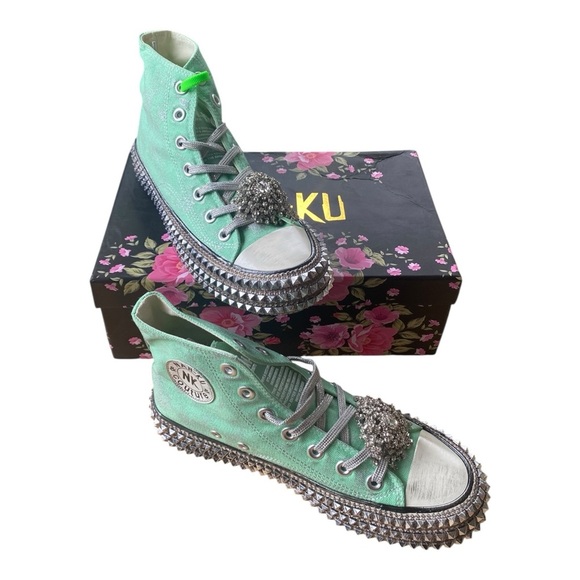 Free People Nan-Ku Couture Cruise Studded High Top Sneakers Size 38 / US 8 NEW - Picture 4 of 17